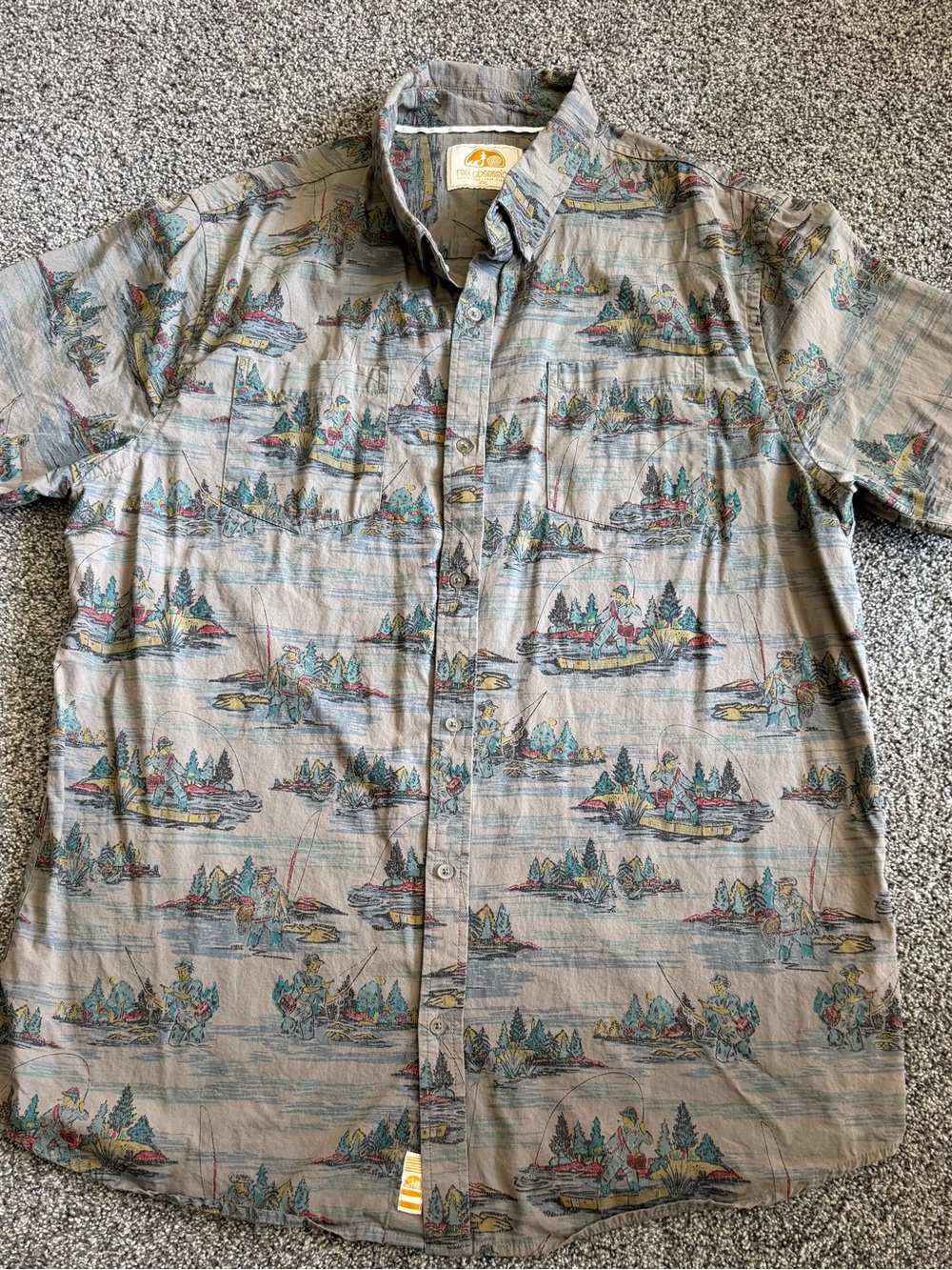 Reel Obsession Men's Fishing Print Short Sleeve Button Down Shirt 2XL
